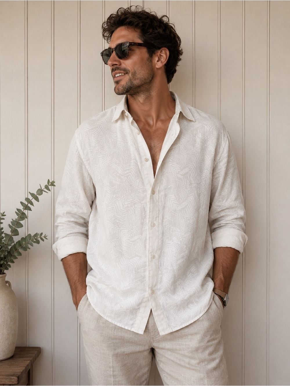 Ted Baker London White Jacquard Chevron Button Down‎ Shirt Large / Menswear